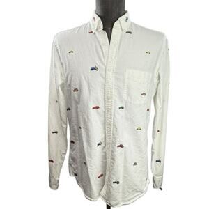 J. Crew Slim Fit Button Down Shirt Size M Embroidered Cars Oxford Cloth